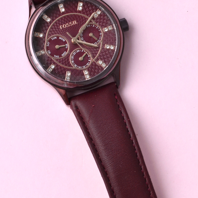 Modern sophisticate multifunction cheap wine leather watch