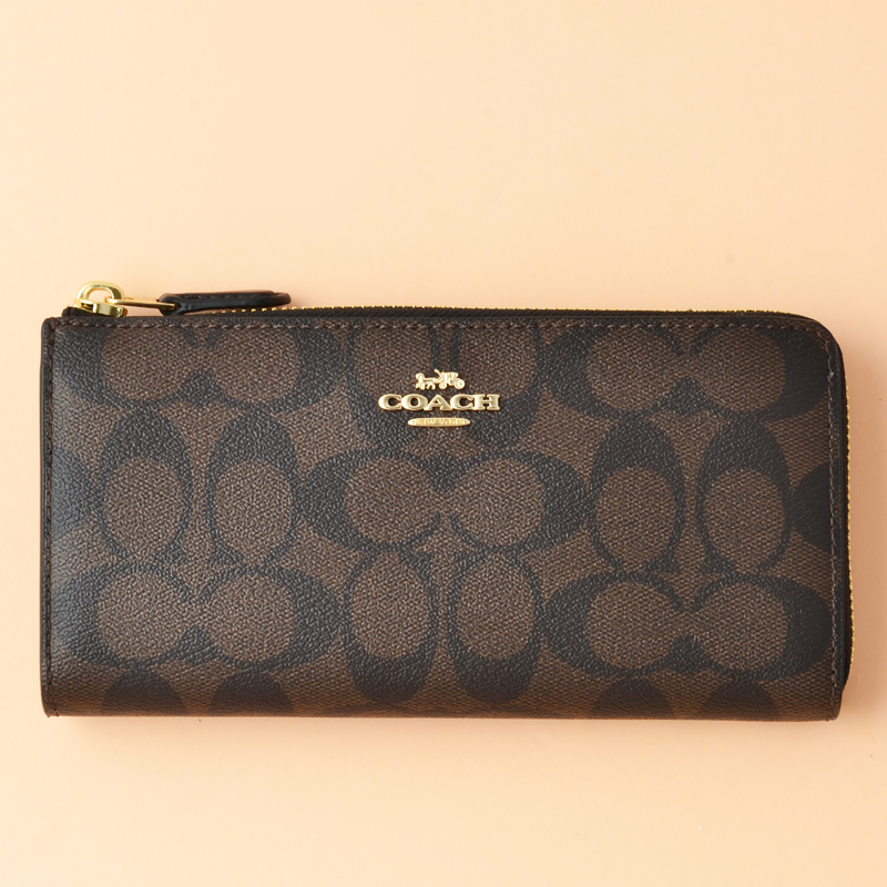 Coach L-Zip Wallet Signature Brown Black - Averand