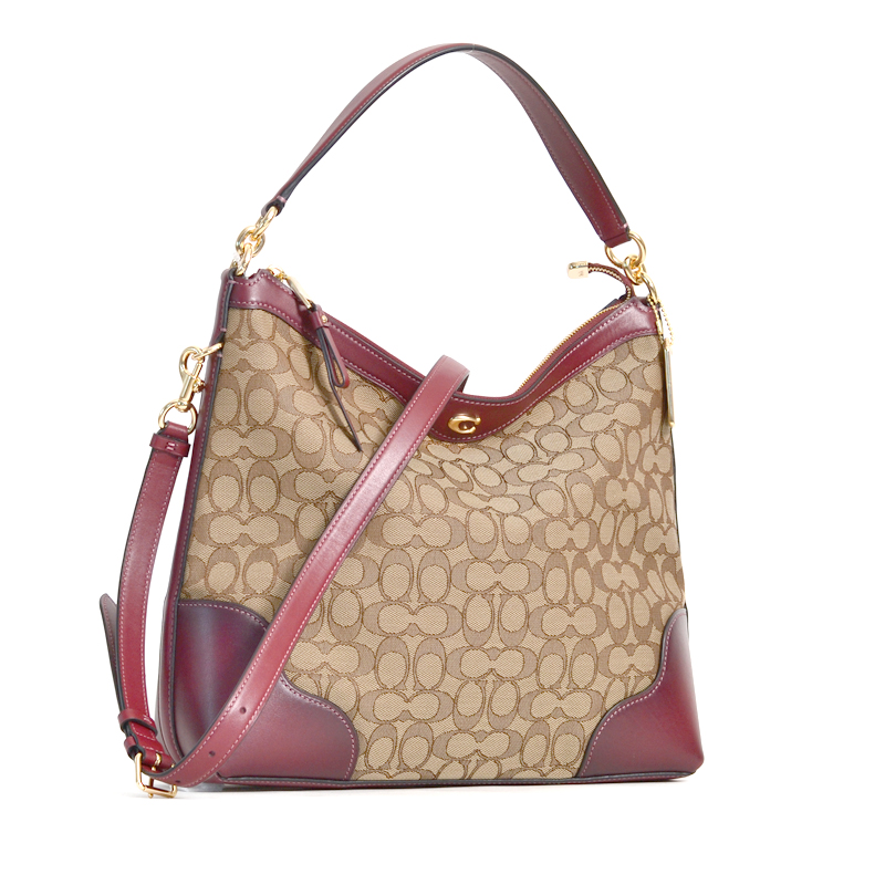 Coach Ivie Hobo Signature Jacquard Khaki Wine