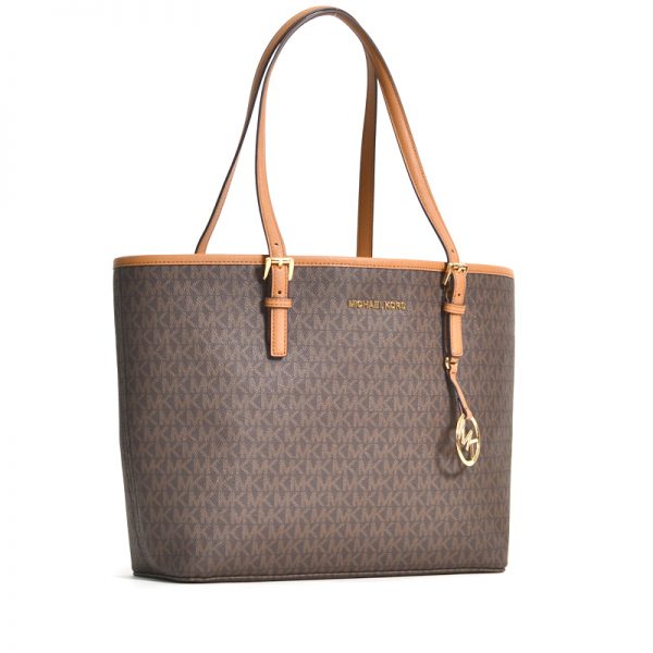 Michael Kors Jet Set Travel Medium Carryall Tote Signature Brown Acorn ...