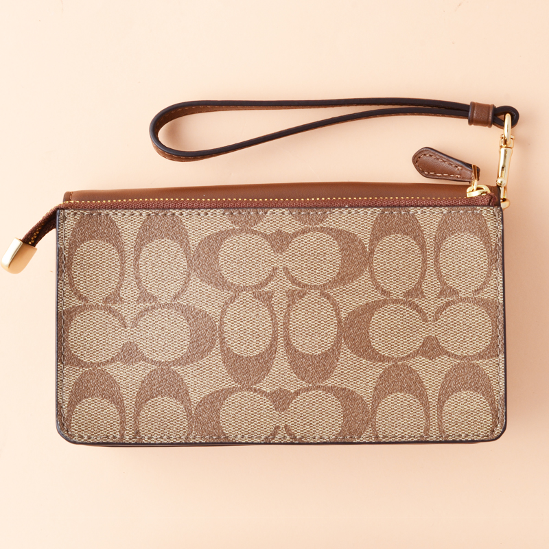 Coach Foldover Wristlet Signature Khaki Saddle 2 Averand