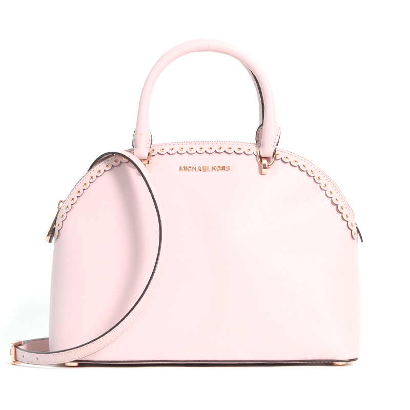 Michael Kors Emmy Large Dome Leather Satchel Shoulder Bag Blossom (Light  Pink)