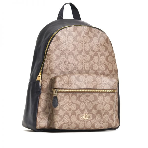 Coach Charlie Backpack Signature Khaki Black - Averand