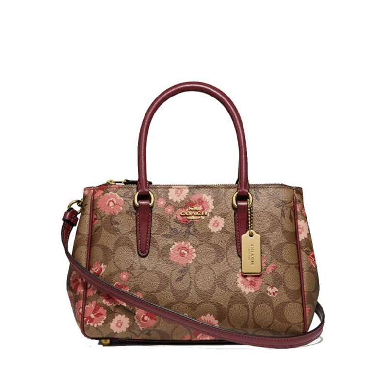 Coach Mini Surrey Carryall Prairie Daisy Cluster Print Signature Khaki ...