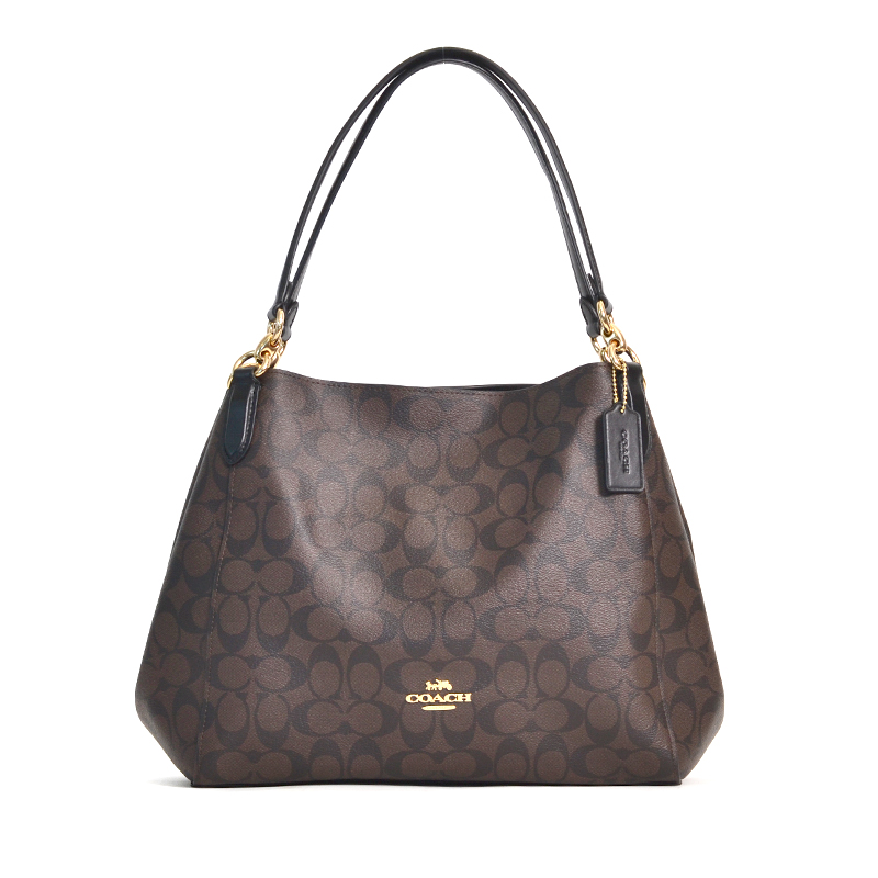 Coach Hallie Shoulder Bag Signature Brown Black - Averand