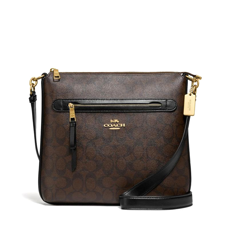 Coach Mae File Crossbody Signature Brown Black