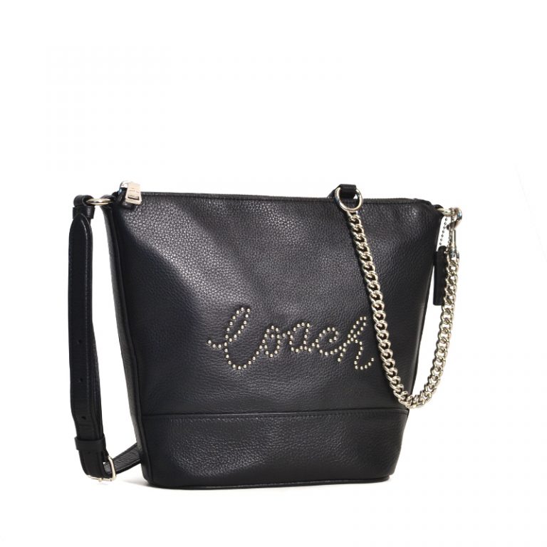 belt bag with studded coach script