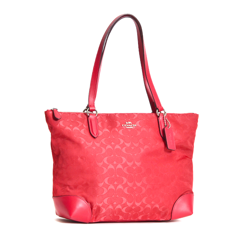 Coach Zip Top Tote Signature Nylon True Red Averand