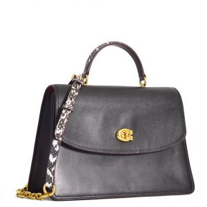 coach parker top handle 32 in colorblock with snakeskin detail