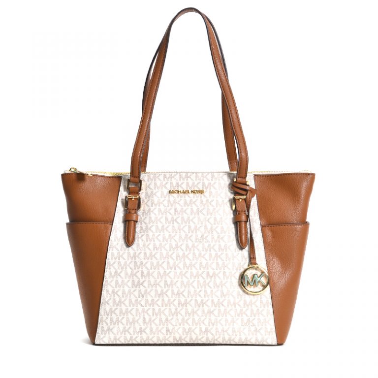 Michael Kors Charlotte Large Top Zip Tote Signature Vanilla - Averand