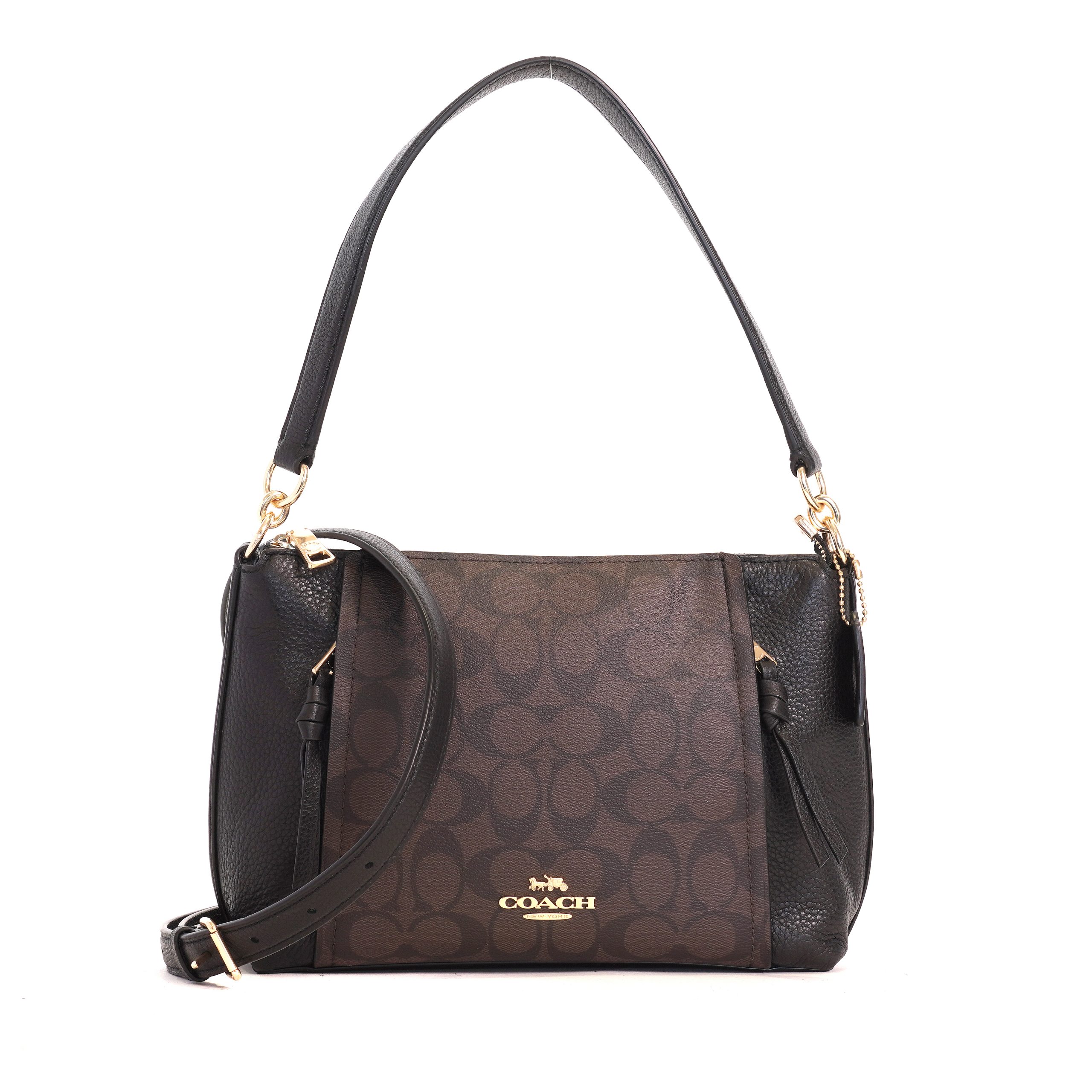 Coach Small Marlon Shoulder Bag Signature Brown Black - Averand