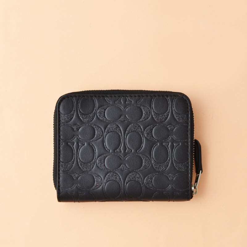 Coach Small Zip Around Wallet Signature Leather Glitter Black - Averand