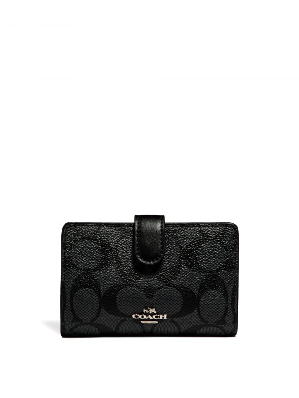 Coach Medium Corner Zip Wallet Signature Black Smoke ETA 15th Mar - Averand