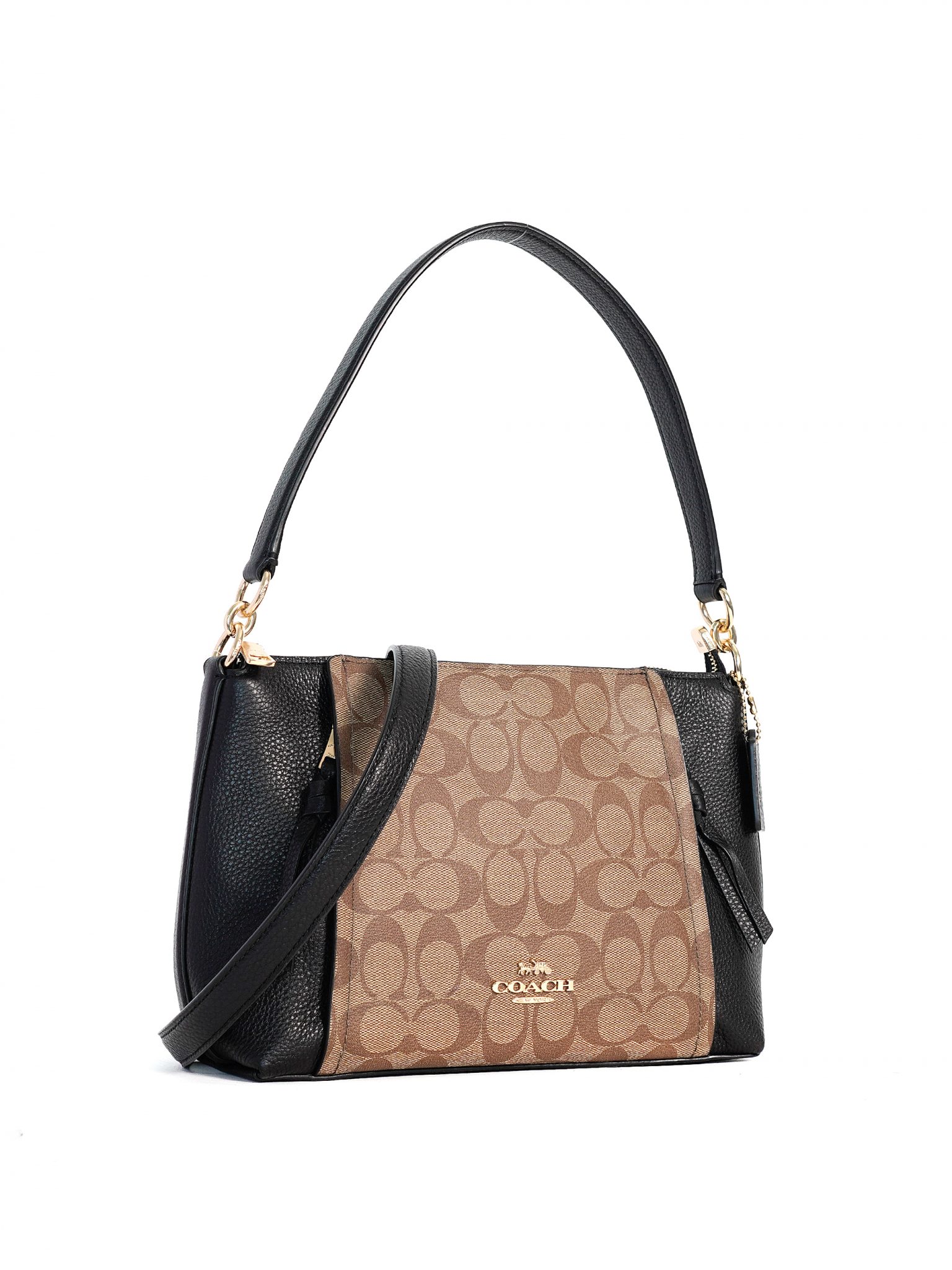 Coach Small Marlon Shoulder Bag Signature Khaki Black Averand