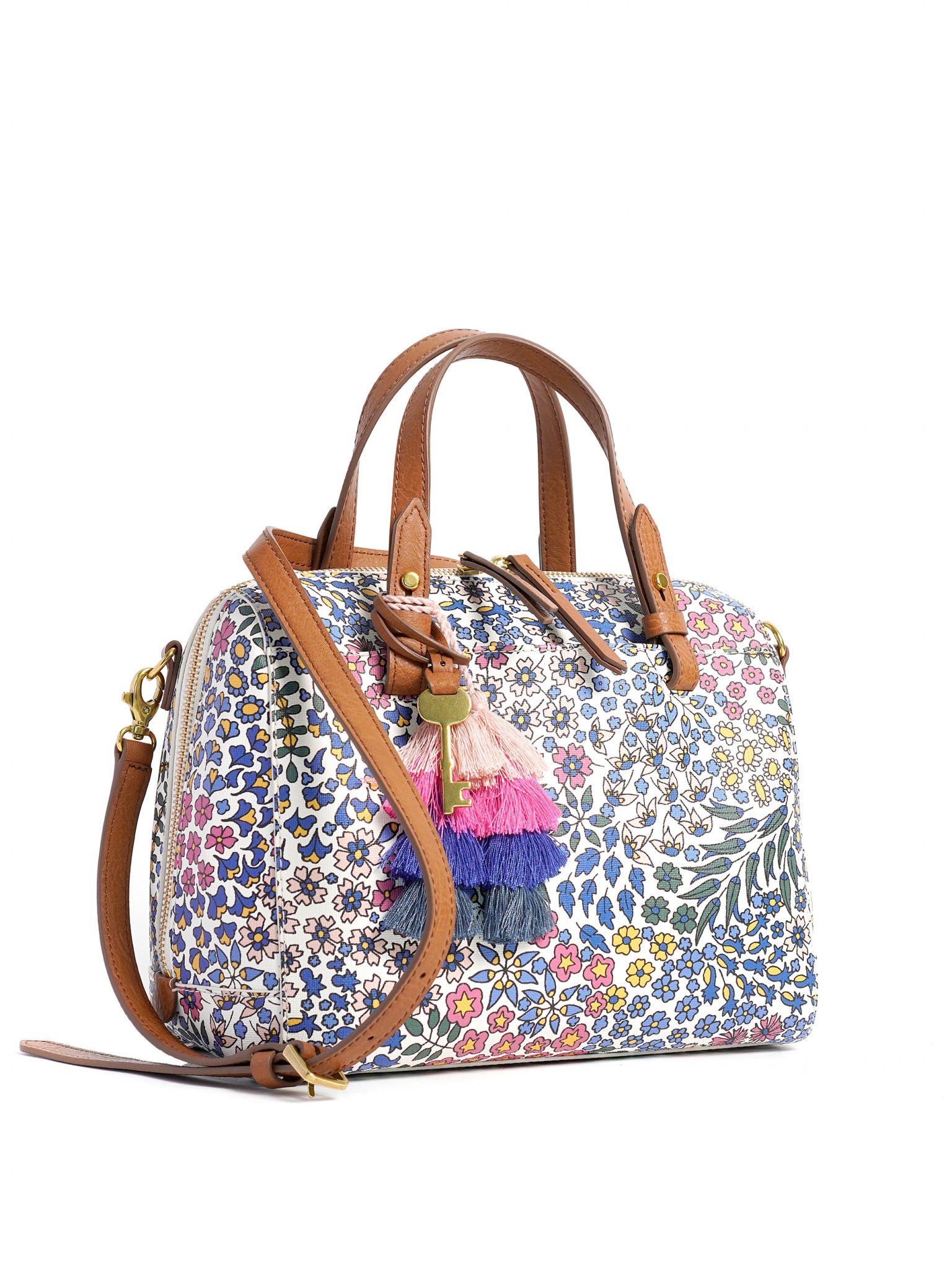 fossil rachel satchel pink floral