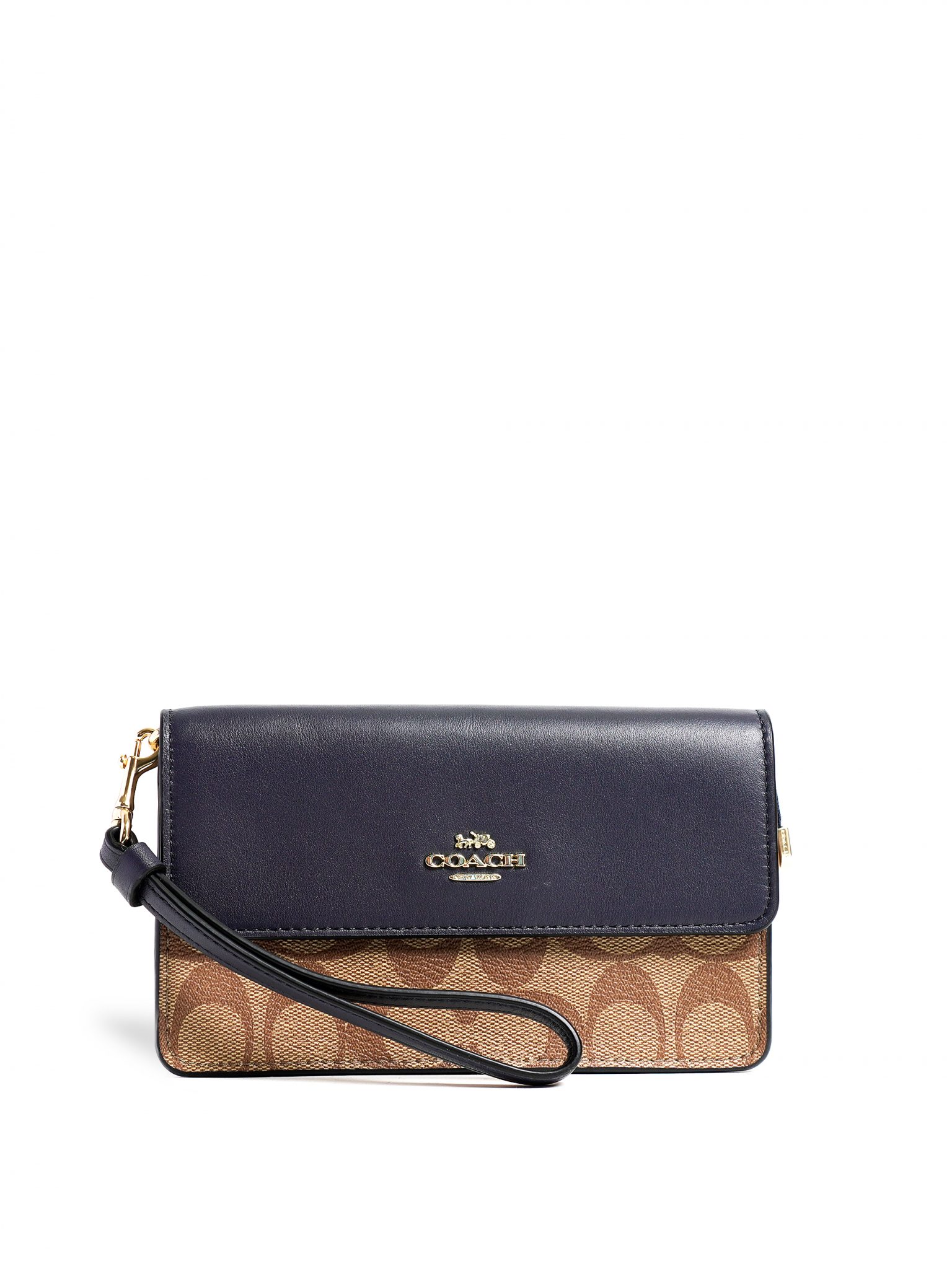 Coach Foldover Wristlet Signature Khaki Midnight Averand