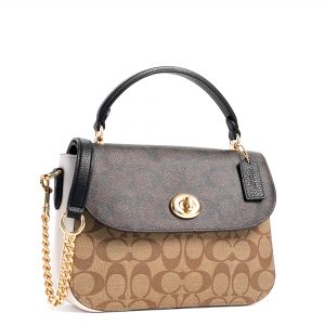 marlie top handle satchel in blocked signature canvas