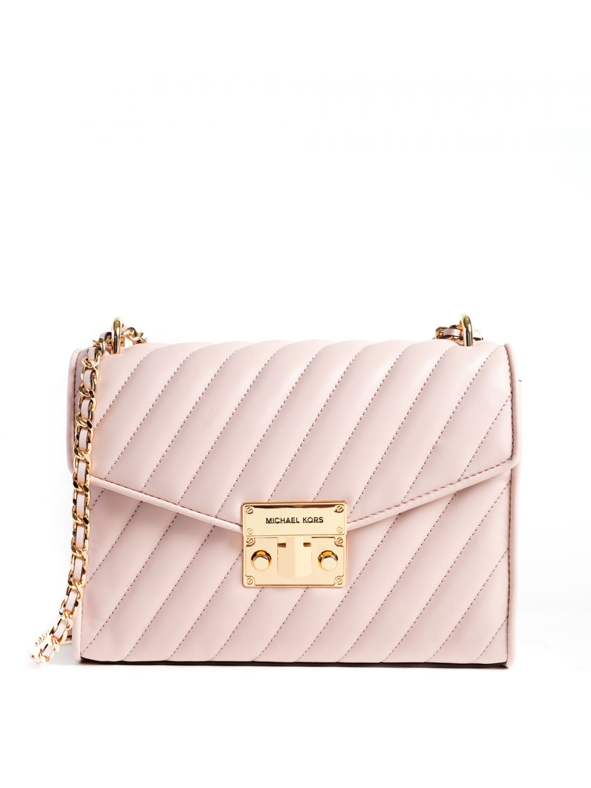 Michael Kors Rose Medium Flap Shoulder Quilted Powder Blush - Averand