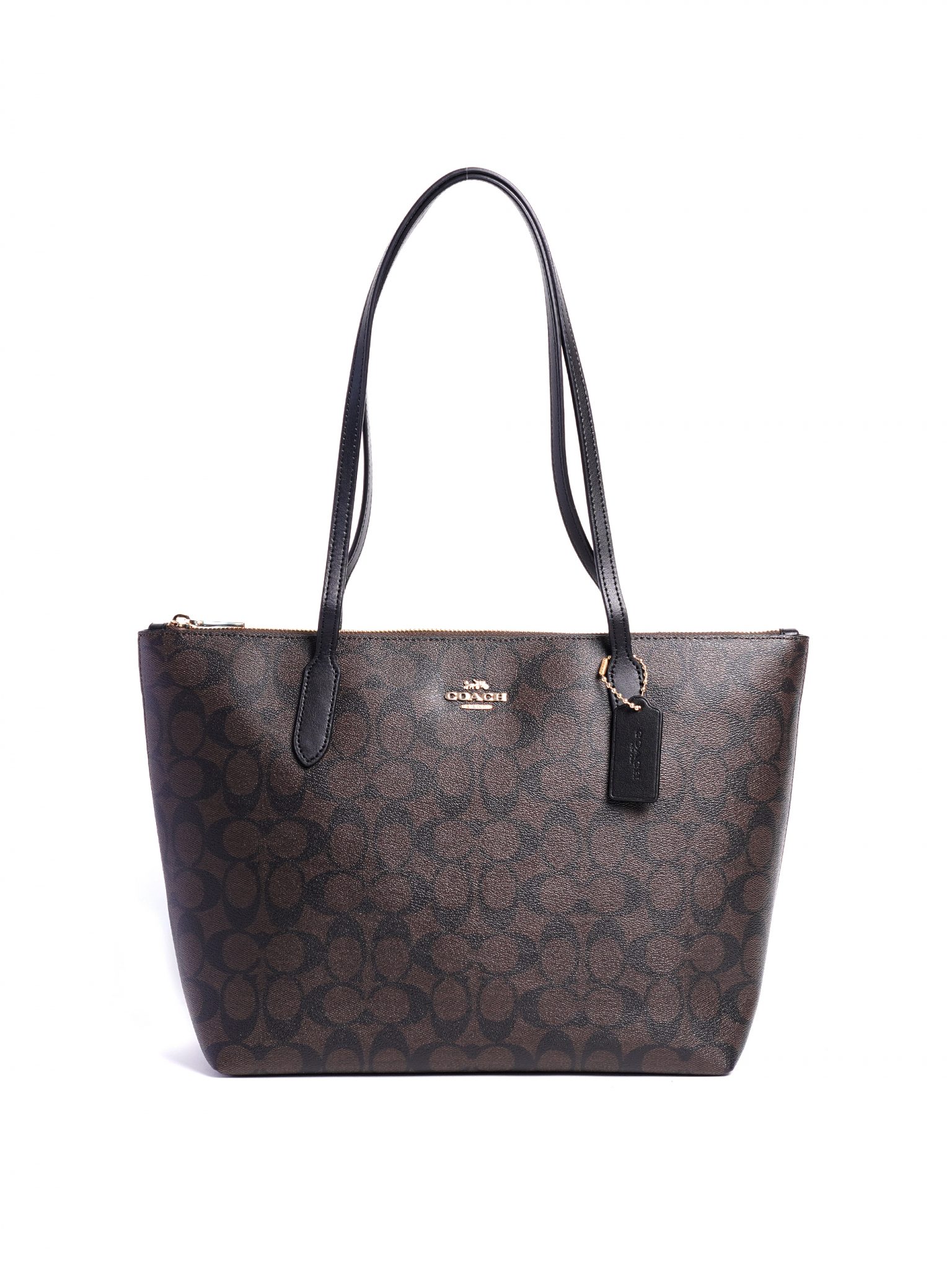 Coach Zip Top Tote 4455 Signature Brown Black Averand