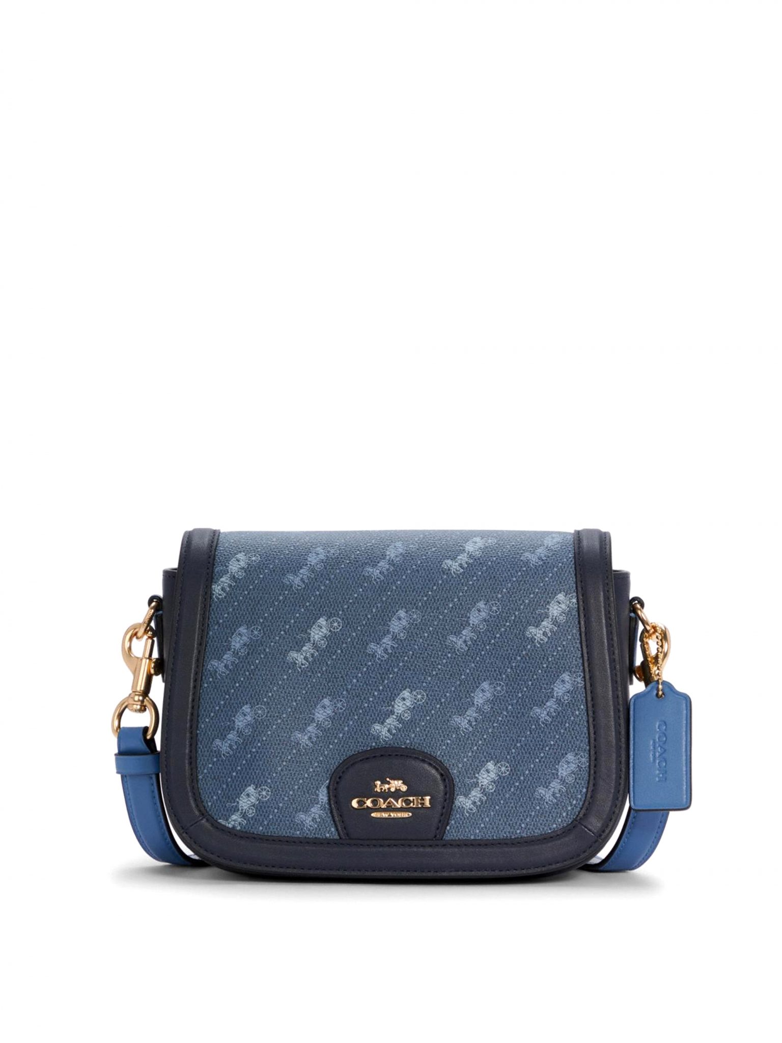 Coach Saddle Bag Horse And Carriage Dot Print Denim - Averand