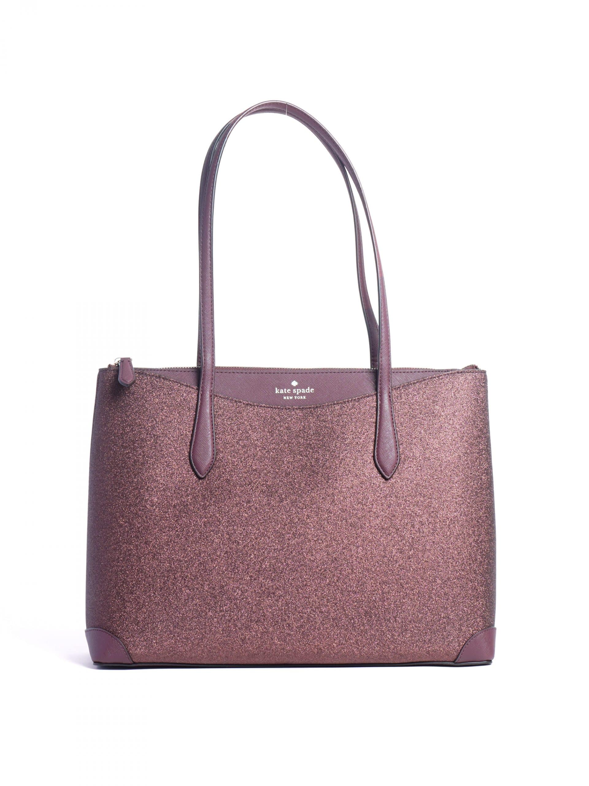 KATE SPADE Greta Court Penny Large Tote Bag Glitter Purse Handbag  Cherrywood New | eBay