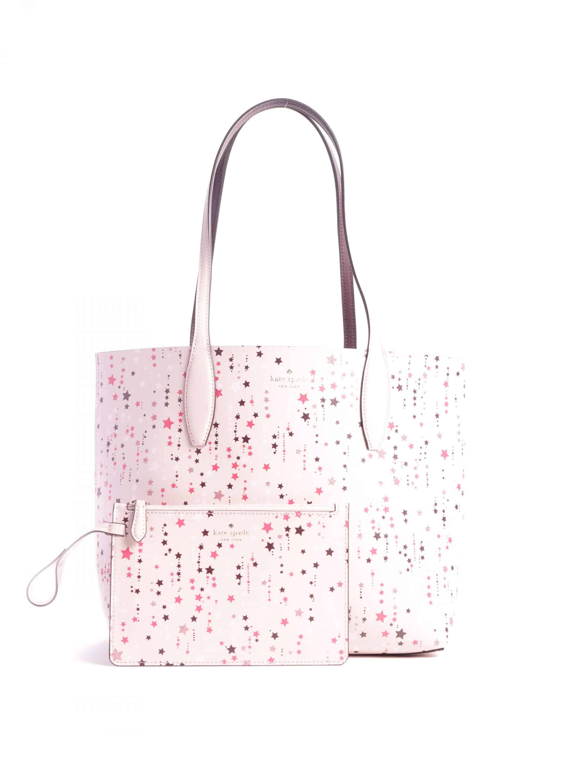 New Kate Spade Ava Reversible Tote with Pouch Parchment / Pink Multi