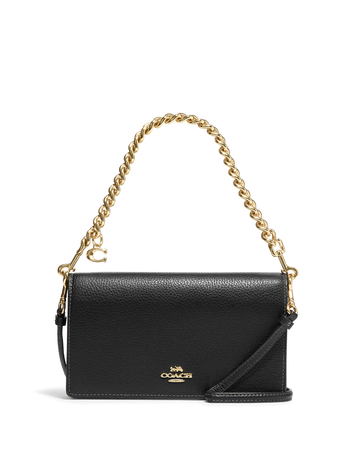 Coach Anna Foldover Clutch Crossbody Chunky Chain Black - Averand