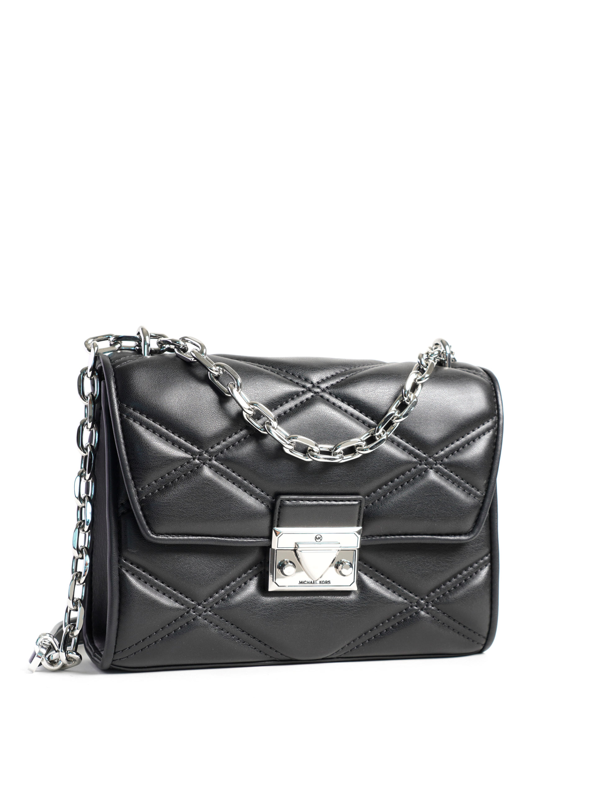 Michael Kors Serena Medium Flap Shoulder Bag Silver Black - Averand