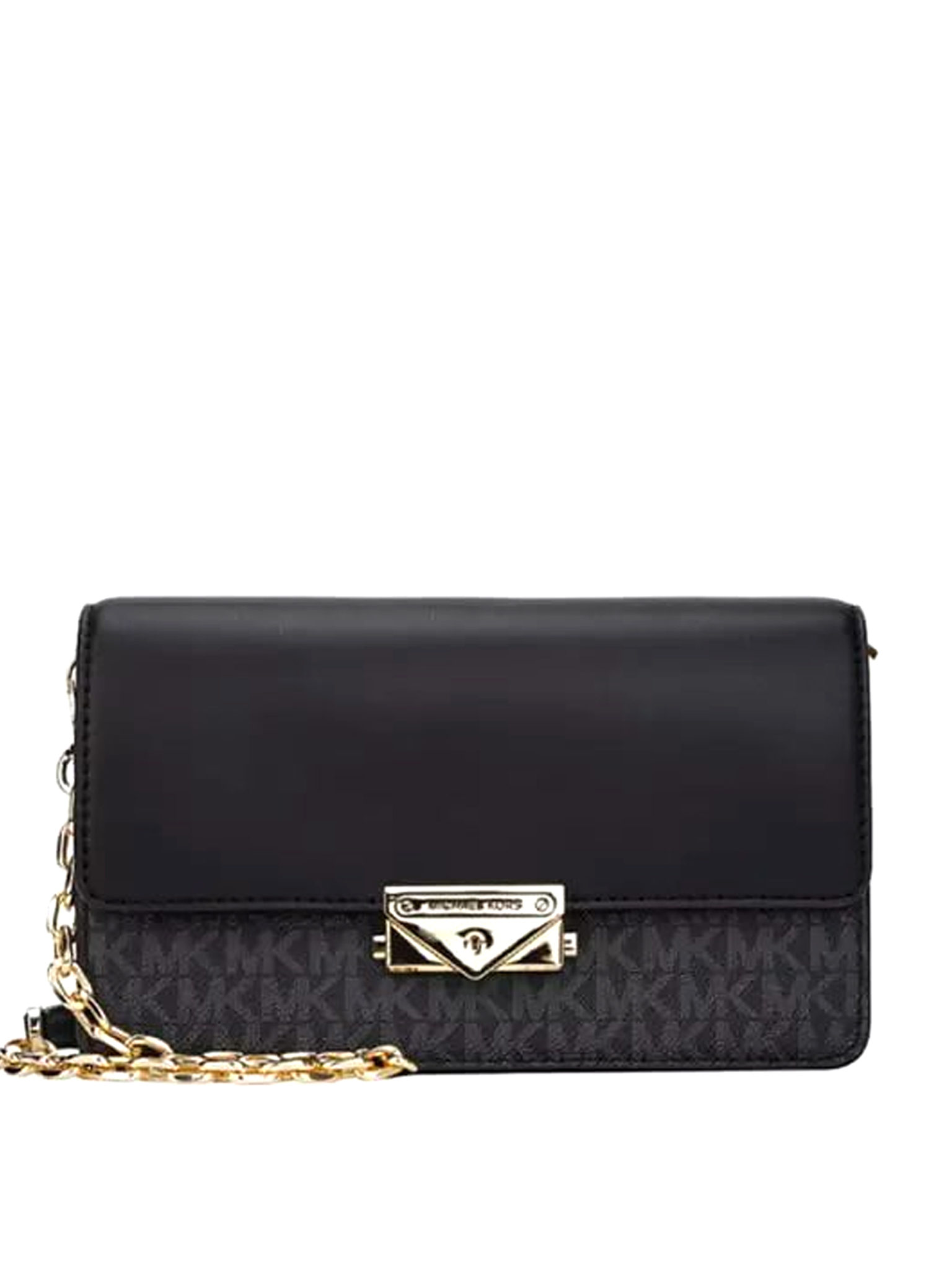 Michael Kors Cece Medium Flap Structured Clutch Signature Black - Averand