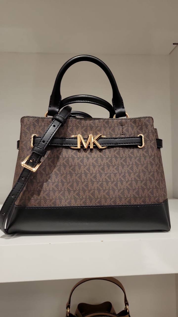 Michael Kors Reed Small Satchel Signature Brown Black - Averand